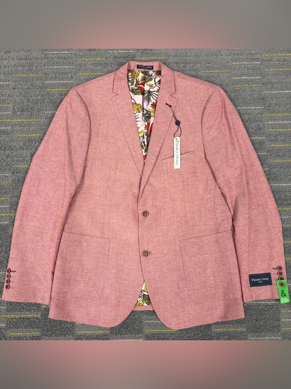 Paisley & Gray Mens Blazer Size 44R Soft Red Linen Blend Slim Fit Jacket New